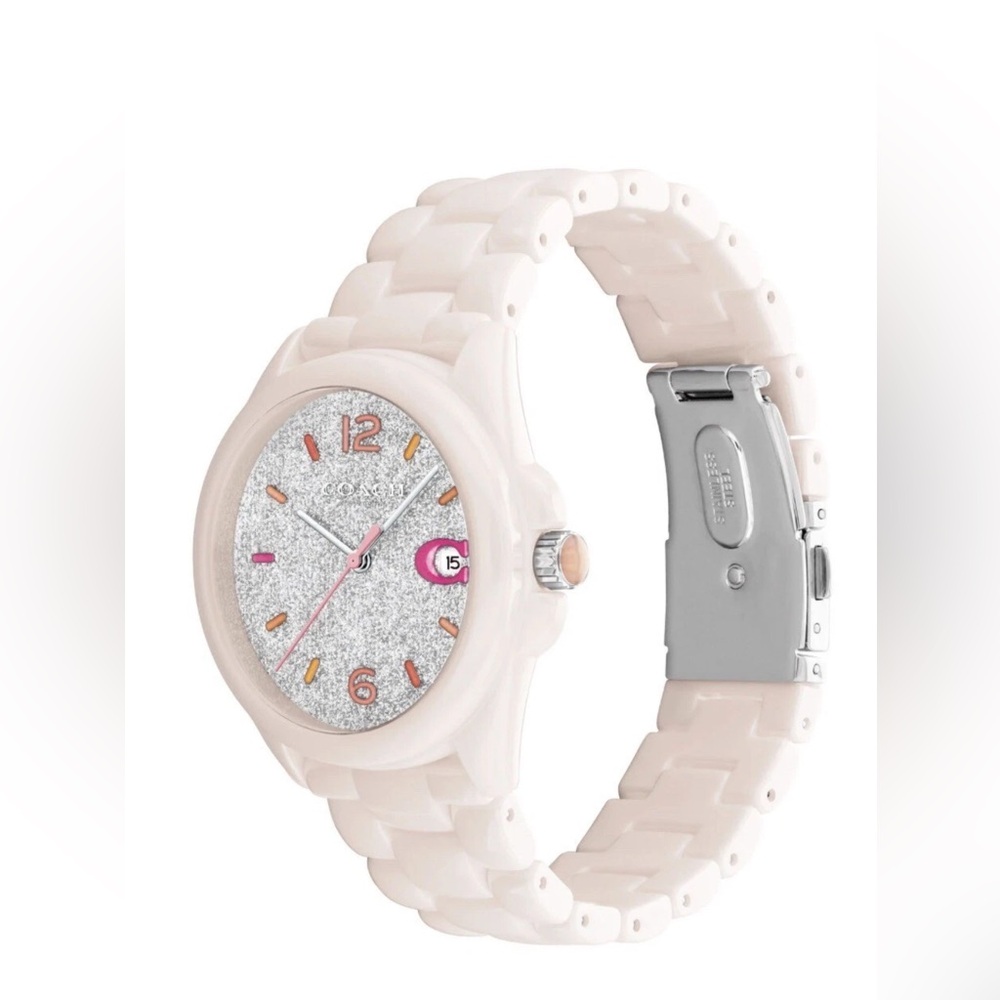 New Coach Women’s Greyson Pink Ceramic With Grey Dust Dial Watch 14503939 - Picture 2 of 4